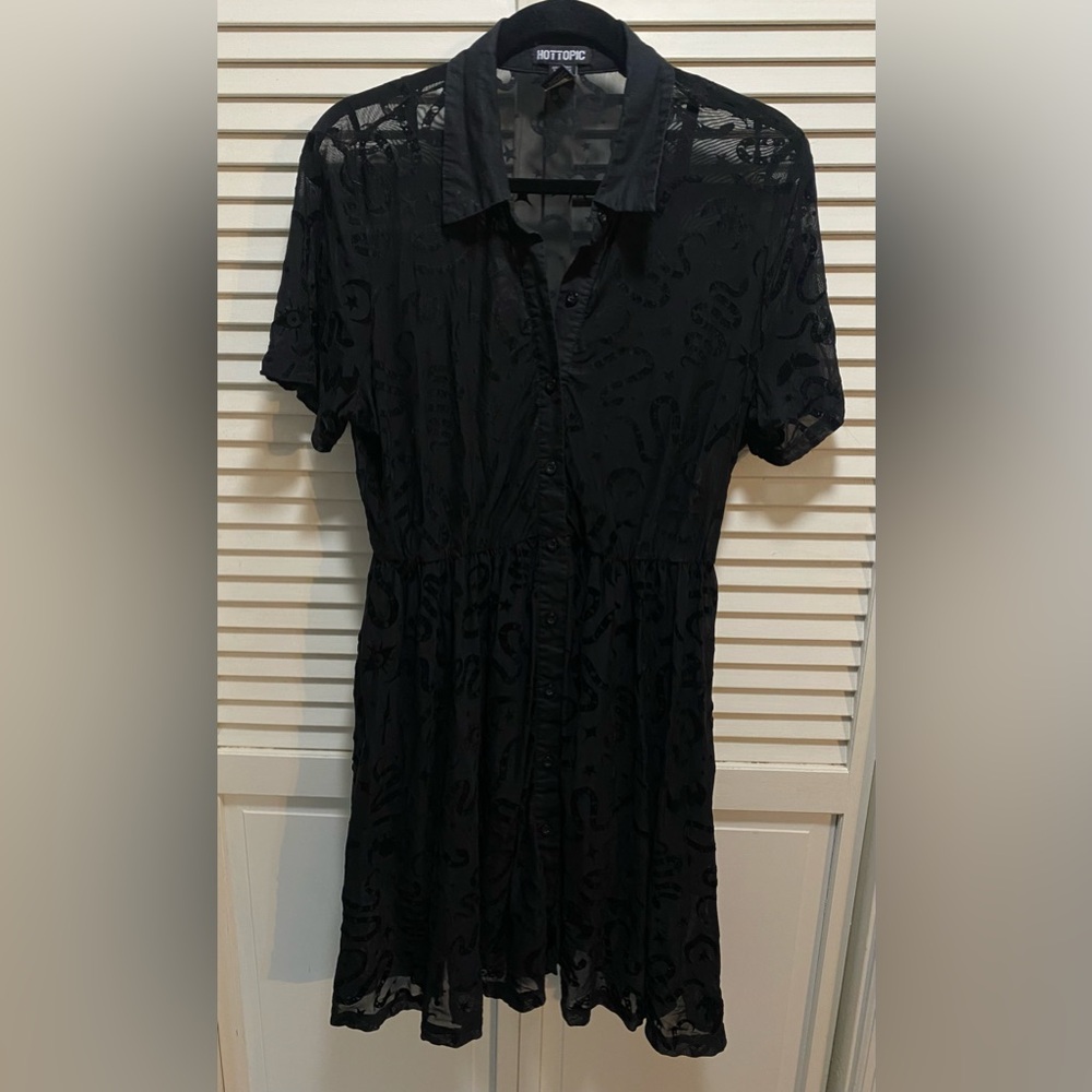 Black Burnout Button-Up Dress